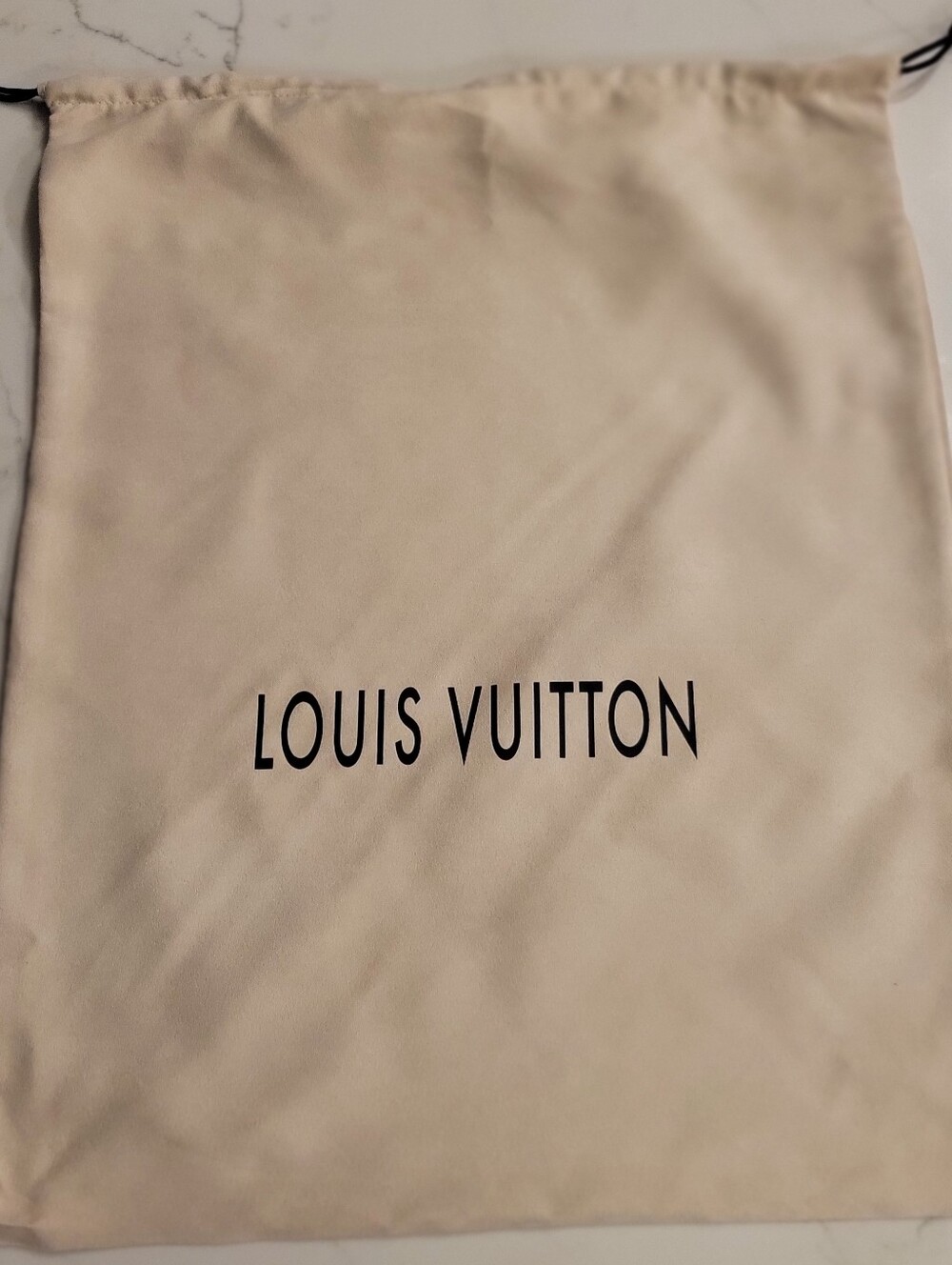 Louis Vuitton Beige Drawstring Dust Bag with Black Logo